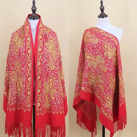 Damen Winter Warm Faux Kaschmir Schal Elegantes Paisley Bestickt Quaste Tuch Lässiger Täglicher Langer Wrap