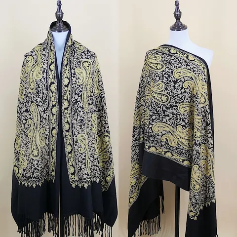 Damen Winter Warm Faux Kaschmir Schal Elegantes Paisley Bestickt Quaste Tuch Lässiger Täglicher Langer Wrap