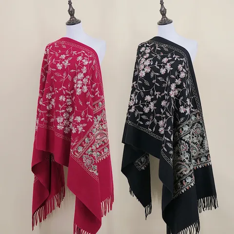 Damen Winter Verdickt Imitation Kaschmir Schal Paisley Blumen Bestickt Quasten Warm Langer Schal Umhang Stola