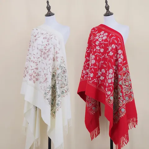 Damen Winter Verdickt Imitation Kaschmir Schal Paisley Blumen Bestickt Quasten Warm Langer Schal Umhang Stola