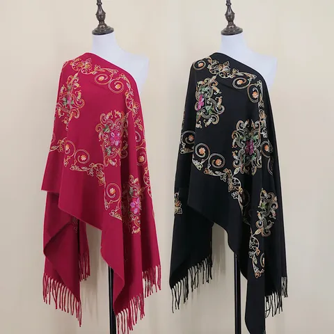 Damen Ethno Stil Bestickte Quasten Implantation Kaschmir Schal Winter Warmer Schal