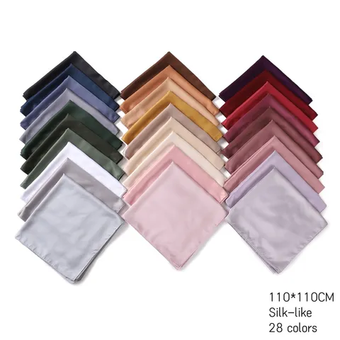Women Large Solid Color Satin Square Scarf Silk Like Breathable Soft Lightweight Hijab Head Wrap Fashion Neck Scarf
