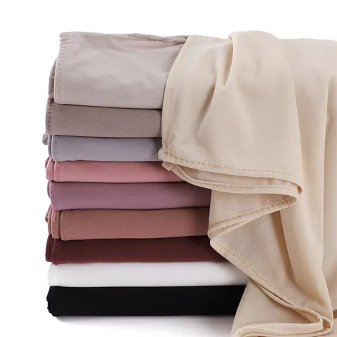 Dames Effen Kleur Effen Elastische Jersey Hijab Sjaal Zacht Ademend Polyester Lange Omslagdoek Moslim Hoofddoek Mode