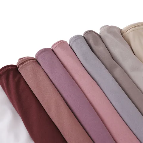 Dames Effen Kleur Effen Elastische Jersey Hijab Sjaal Zacht Ademend Polyester Lange Omslagdoek Moslim Hoofddoek Mode