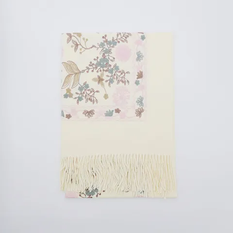 Sciarpa in Imitazione Cashmere Stile Etnico Bohemien per Donne Ricamo Foglie di Ginkgo Scialle Caldo con Nappe Mantella Moda Invernale