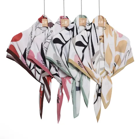 Women's Fashion Chiffon Square Scarf Digital Print Pleated Floral Headscarf Casual Neck Scarf Shawl Daily Accessories