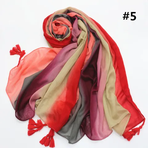 Mujer Moda Color Degrade Algodón Lino Bufanda Talla Grande Borla Suave Cálido Chal Diario Casual Protección Solar Bufanda