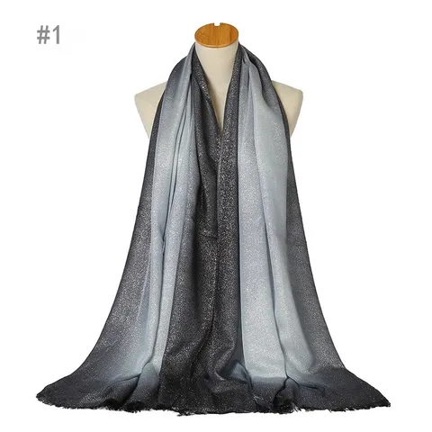 Womens Gradient Viscose Scarf Metallic Yarn Tassel Long Shawl Lightweight Soft Breathable Fashion Wrap