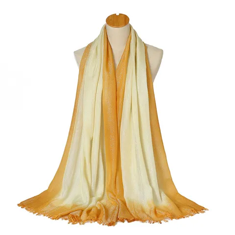 Womens Gradient Viscose Scarf Metallic Yarn Tassel Long Shawl Lightweight Soft Breathable Fashion Wrap