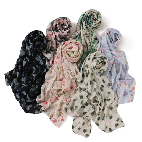 Sciarpa Lunga alla Moda da Donna Chiffon Leggero Stampa Floreale Scialle Foulard Versatile Spiaggia Protezione Solare