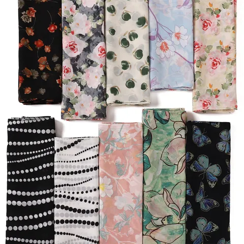 Sciarpa Lunga alla Moda da Donna Chiffon Leggero Stampa Floreale Scialle Foulard Versatile Spiaggia Protezione Solare