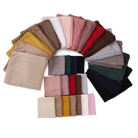 Ensemble Écharpe En Rayonne Et Bonnet Assorti Pour Femmes Couleur Unie Châle Long Léger Et Sous-Bonnet Élastique Ensemble Hijab Mode