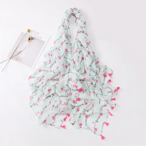 Damen Mode Leicht Gewebt Baumwolle Schal Flamingo Druck Quaste Lässig Tägliche Sonnenschutz Langer Schal Tuch