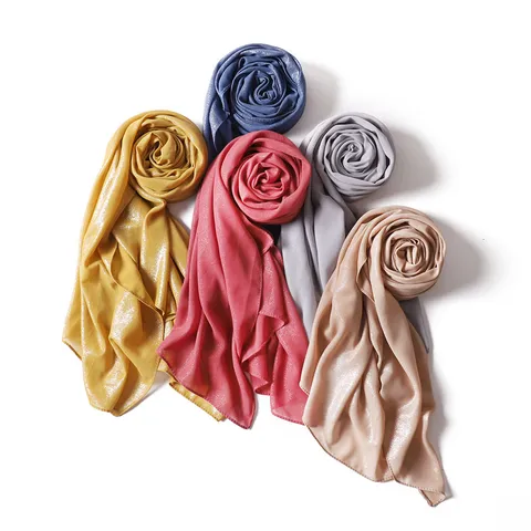 Damen Einfarbig Chiffon Schal Silber Glitzer Funkeln Muslim Hijab Langer Wrap Schal Mode Kopfbedeckung Tägliche Kleidung