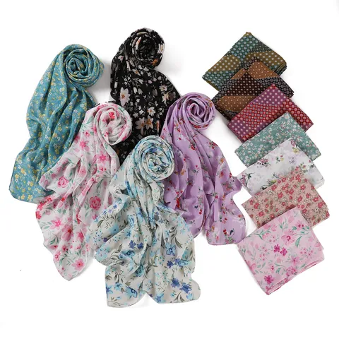 Donna Retro Floreale Chiffon Perlato Sciarpa Leggero Lungo Scialle Foulard Accessori Moda