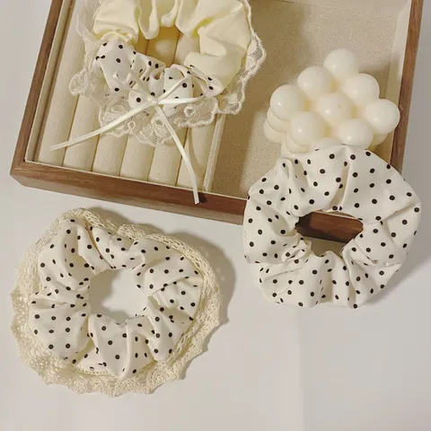 Fasce per Capelli a Pois Dolci Francesi Carino Fiocco in Pizzo Corde per Capelli Copricapo in Tessuto Accessori per Capelli per Donne