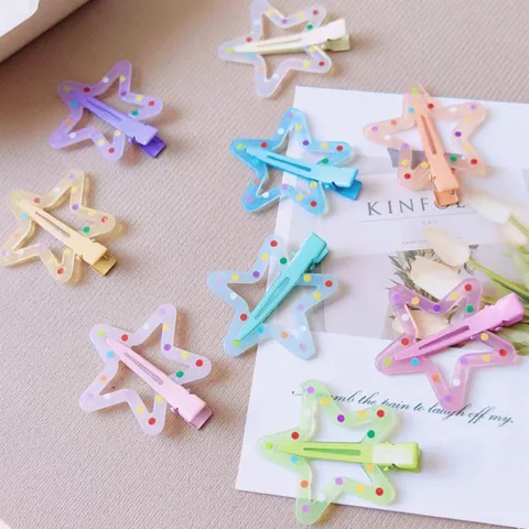 Molla per Capelli a Stella a Pois Colore Gelatina Estiva Carino Dolce Frangia Laterale Pince Becco d'Anatra Accessori Capelli per Donne Ragazze