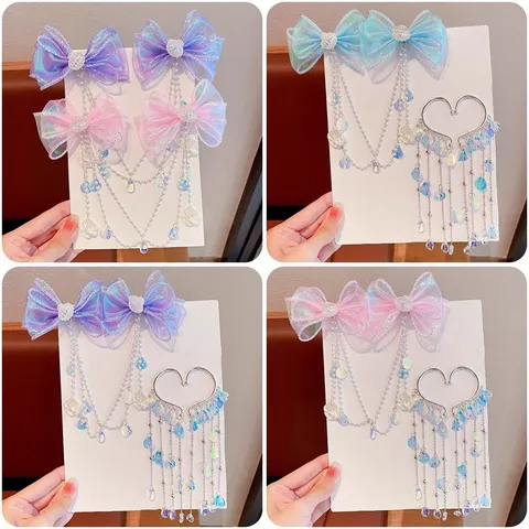 Bambini Sirena Conchiglia Nappa Fermaglio per Capelli Auricolare Set Graziosa Principessa Organza Fiocco Perla Accessori per Capelli Gioielli per Ragazze