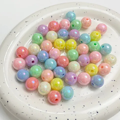 Acrylique Macaron Couleur AB Iridescente Solide Rond Perles Vrac DIY Chaîne De Téléphone Bijoux Faits Main Accessoires