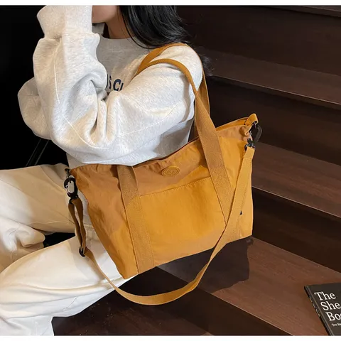 Large Capacity Canvas Tote Bag For Women Casual Commuting Solid Color Shoulder Crossbody Bag Daily Handbag