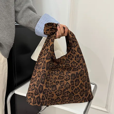 Women Large Capacity Suede Tote Bag Casual Soft Faux Suede Shoulder Bag Leopard Print Maillard Style Commuting Handbag