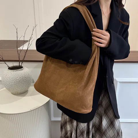 Women Large Capacity Suede Tote Bag Casual Soft Faux Suede Shoulder Bag Leopard Print Maillard Style Commuting Handbag