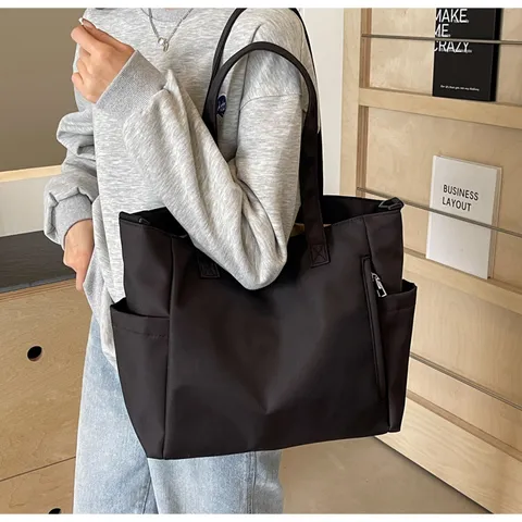 Waterproof Nylon Tote Bag For Women Large Capacity Casual Solid Color Shoulder Crossbody Bag Simple Versatile Handbag
