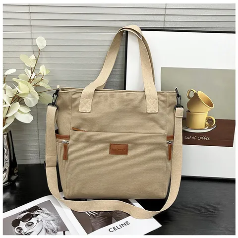 Women Corduroy Tote Bag Large Capacity Casual Shoulder Bag Simple Handbag Crossbody Bag Daily Commuting Student Bag