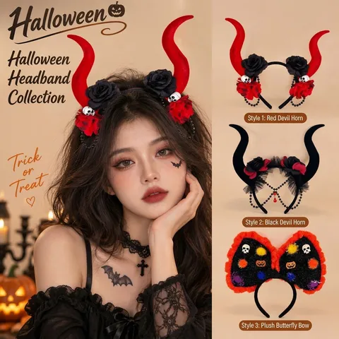 Γοτθική Στέκα Halloween με Κέρατα Διαβόλου και Δίχτυ Νεκροκεφαλή Λουλούδι Cosplay Πάρτι Στολίδι Κεφαλής Αξεσουάρ Μαλλιών