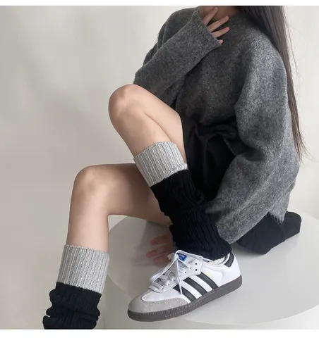 Women Fashion Knit Leg Warmers Color Block Casual Winter Warm Slouch Socks Long Calf Socks Apparel Accessories