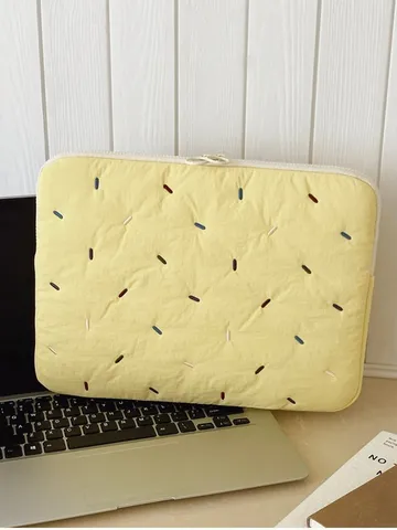 Quilted Embroidered Laptop Sleeve 11 14 Inch Nylon Lightweight Shockproof Padded Computer Case For Women Men Candy Colors