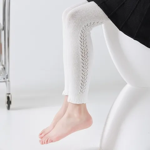 Baby Girls Cotton Leggings Hollow-out Knitted Tights Solid Color Cropped Pants Spring Autumn Toddler Children Casual Pants