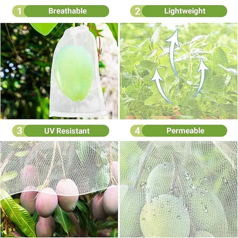 Borsa di Protezione per Frutta in Nylon Rete con Coulisse Anti Uccello Mosca Insetto Barriera per Giardino Verdure
