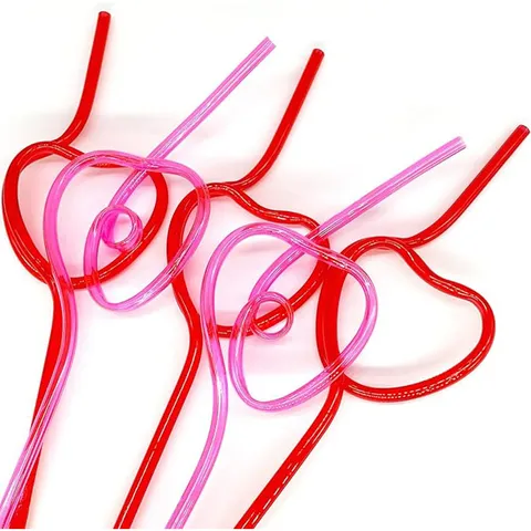 Reusable PET Crystal Drinking Straws Creative Heart Shaped Plastic Straws For Kids Party Holiday