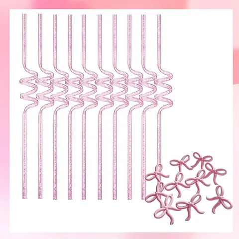 Creative Party Bowknot Glitter Drinking Straws Decorative Spiral Straws Bar Drinkware Party Supplies