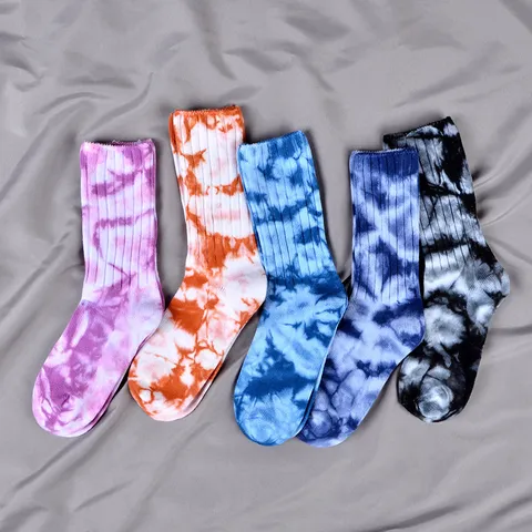 Hommes Femmes Unisexe Chaussettes Ras Du Cou Tie Dye Coloré Empilé Épais Coton Chaussettes Automne Hiver Rue Tendance Mode Chaussettes