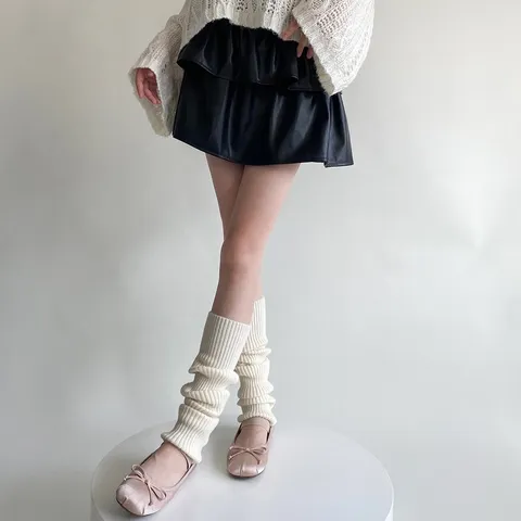 Women Winter Warm Wool Knitted Leg Warmers Solid Color Casual Soft Stacked Socks Boot Cuffs Daily Wear Accessories