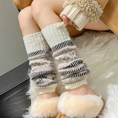 Women Winter Warm Wool Knit Leg Warmers Sweet Christmas Deer Pattern Slouch Socks Fashion Casual Leg Covers