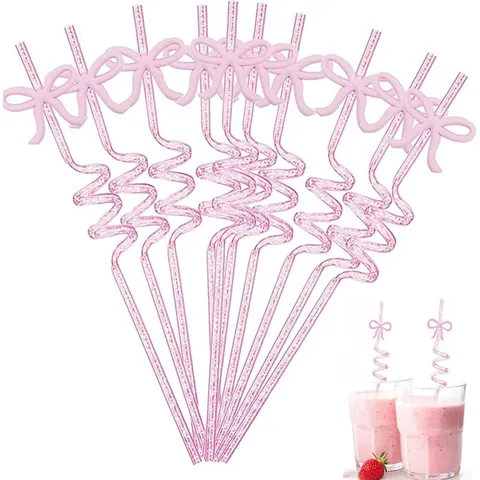 Creative Party Bowknot Glitter Drinking Straws Decorative Spiral Straws Bar Drinkware Party Supplies