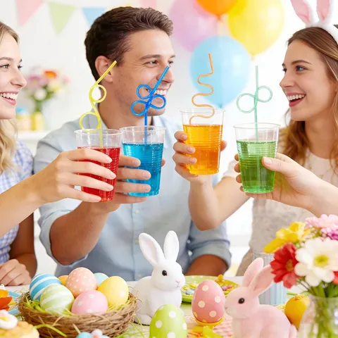 Creative Artistic PET Plastic Drinking Straws Curved Colorful Cute Shaped Straws For Bar Cocktail Party Drinkware
