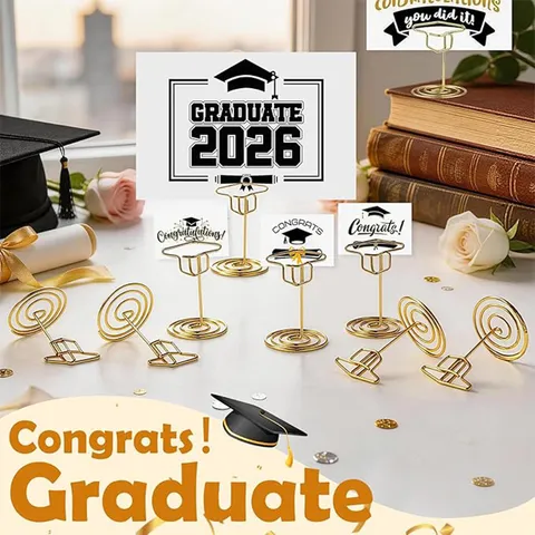 Metal Graduation Cap Card Holder Gold Black Wire Memo Clip Table Stand Party Decoration Office Desk Accessories