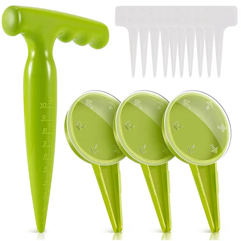 Fluorescent Green Garden Seeder Adjustable Seeder Soil Dibber With Plant Labels Practical Plastic Gardening Planting Tools