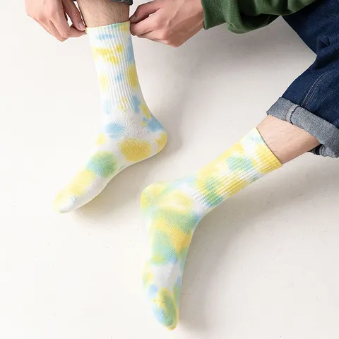 Chaussettes Mi-Hautes Tie-Dye Unisexe Coton Coloré Tendance Urbaine Chaussettes Casual pour Hommes et Femmes