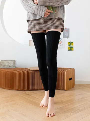 Thickened Thermal Leg Warmers Winter Warm Long Tube Knit Leg Socks For Women And Men Solid Color Casual Legwear