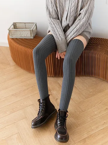 Thickened Thermal Leg Warmers Winter Warm Long Tube Knit Leg Socks For Women And Men Solid Color Casual Legwear