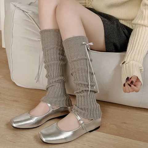Women Fashion Knit Leg Warmers Sweet Bow Heart Pendant Slouch Socks Autumn Winter Casual Boot Cuffs Leg Cover