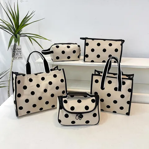 Grote Capaciteit Polka Dot Cosmetische Tas Canvas Draagbare Toilettas Rits Make-up Opbergtas Voor Vrouwen Reizen