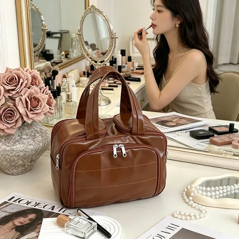 Multifunctionele Cosmetische Tas Met Grote Capaciteit Draagbare Reizen Toilette Tas PU Lederen Make-up Organizer Voor Vrouwen