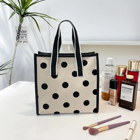 Grote Capaciteit Polka Dot Cosmetische Tas Canvas Draagbare Toilettas Rits Make-up Opbergtas Voor Vrouwen Reizen