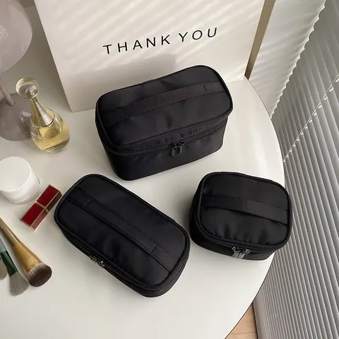 Minimalistische Effen Kleur Stof Toilettas Grote Capaciteit Reizen Make-up Opbergtas Draagbare Cosmetische Tas